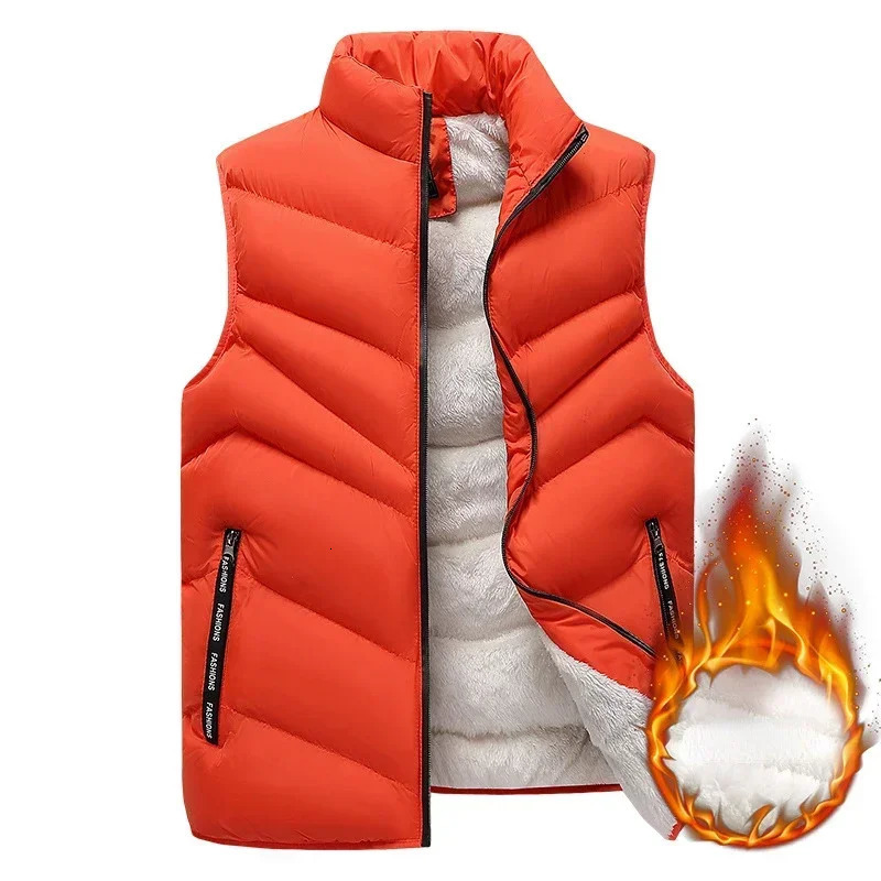 2023 in Fleeced Clothing Men Vest Zip Warm Winter Thick Autumn Sleeveness Jackets Male Orange Black Waistcoat Large Size Big 231227