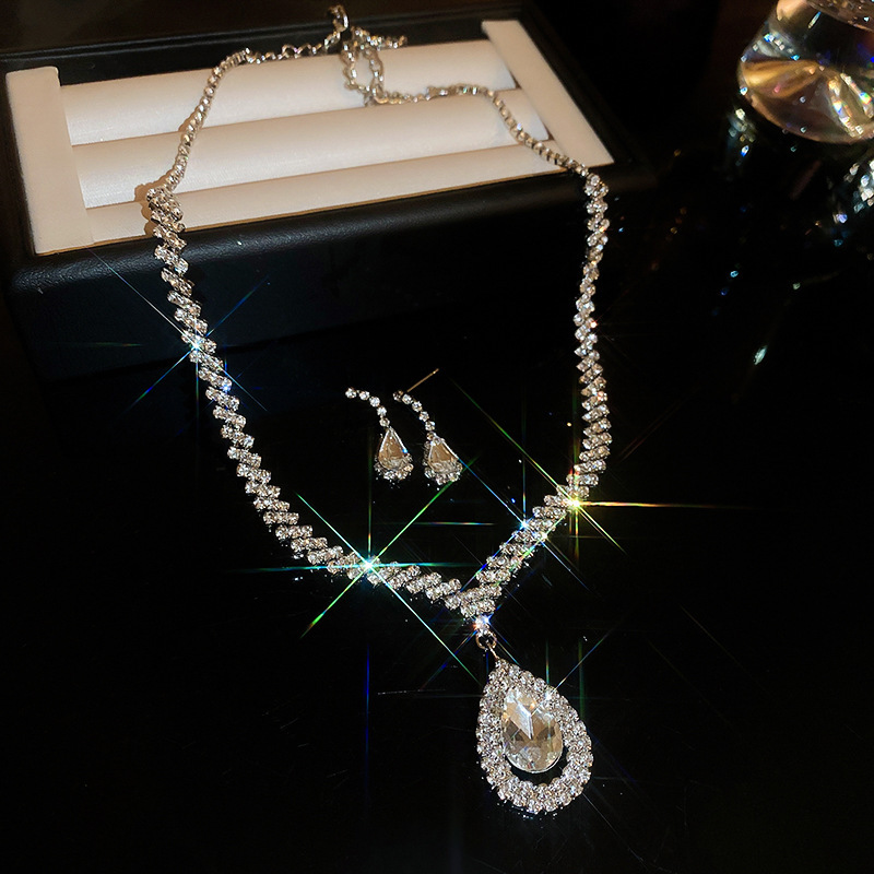 Crystal Bridal Jewelry Set silver plated necklace earrings Wedding jewelry sets for Bridesmaids Bridal Accessories