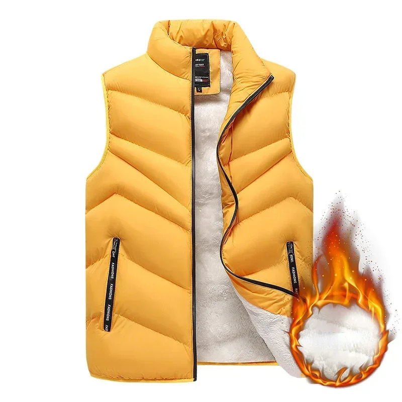 2023 in Fleeced Clothing Men Vest Zip Warm Winter Thick Autumn Sleeveness Jackets Male Orange Black Waistcoat Large Size Big 231227