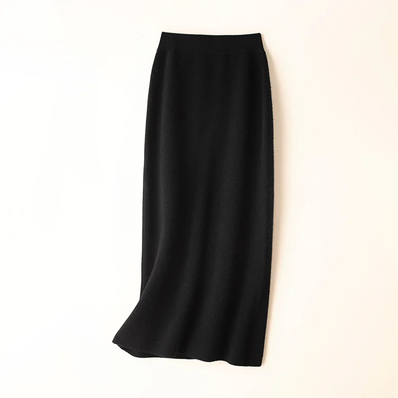 Korean Winter Cashmere Knitted long skirts for women y2k fashion Mid-Length High Waist A-line Skirts Female Wool Bottoms 231228