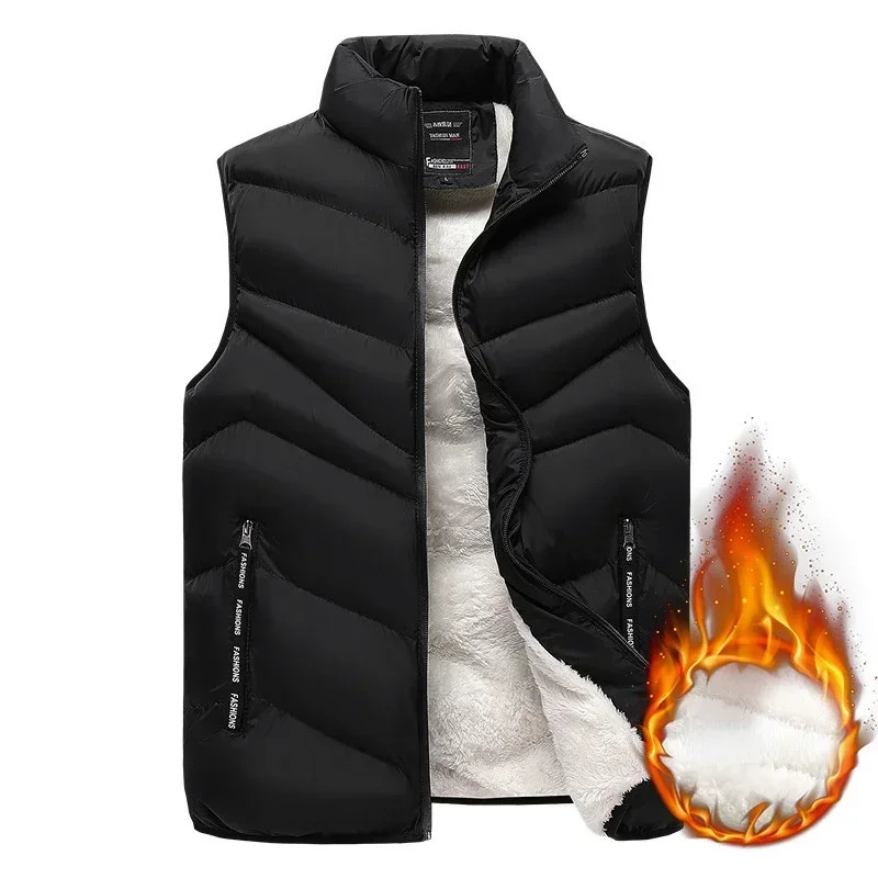 2023 in Fleeced Clothing Men Vest Zip Warm Winter Thick Autumn Sleeveness Jackets Male Orange Black Waistcoat Large Size Big 231227