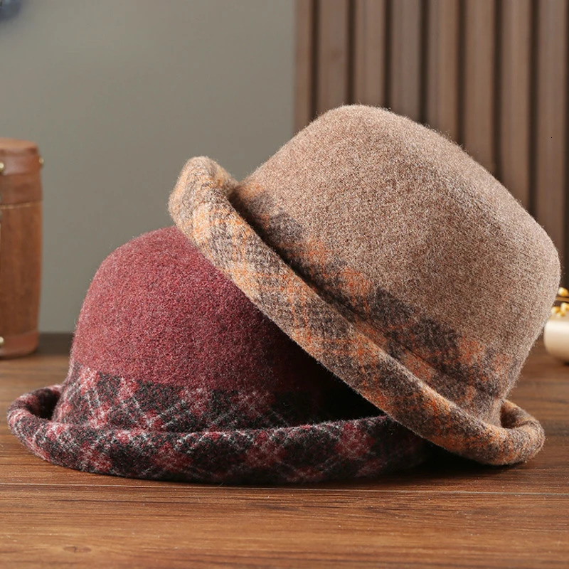 Mother Winter High Quality Wool Hat Ladies Warm Felt Fedora Women Fashion Bucket Hats 231228
