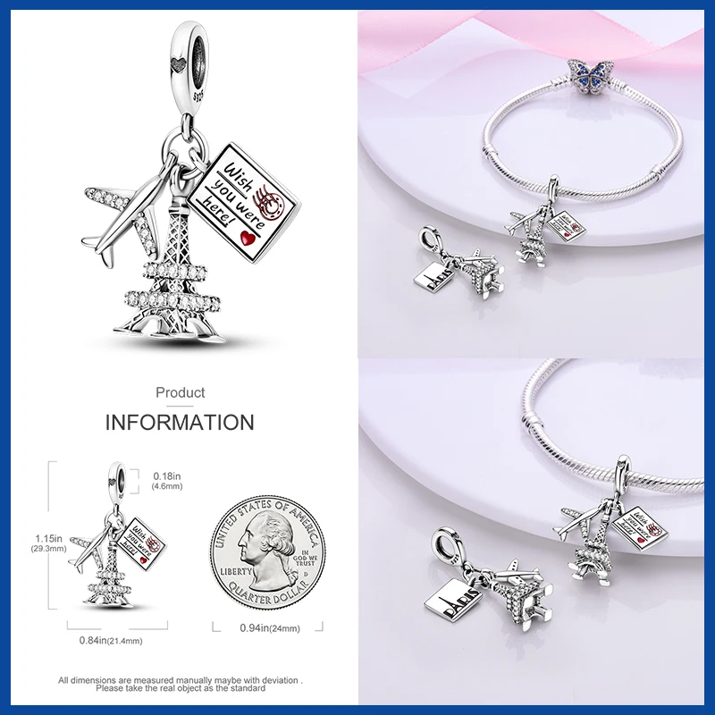 Silver Fashion Bee Astronaut Eiffel Tower Charm Bead Exquisite Fit Original Bracelet DIY Women' Birthday Jewelry Free Shipping