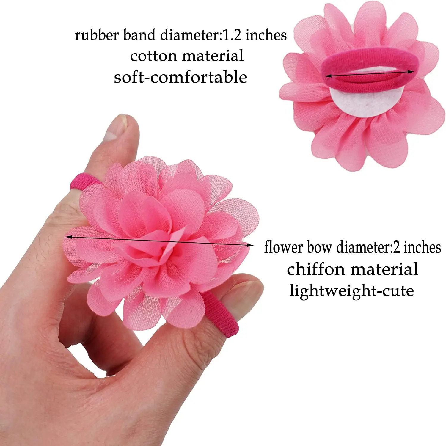 50PCS 25 Pairs Baby Girls Hair Ties 2inch Chiffon Flower Hair Bows Rubber Bands Hair Ties Soft Elastics Ponytail Holders Hair 231228