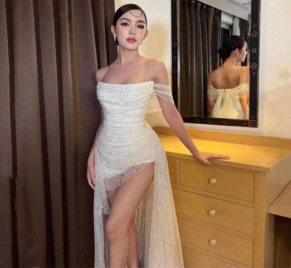 Evening Sexy Pageant Dress Off Shoulder Silt Glitter Mermaid Sequins Formal Party Prom Gowns Vestidos Feast Robe De Soiree