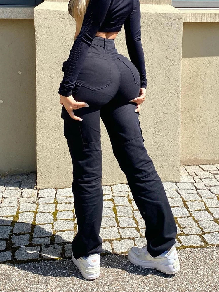 Vintage Cargo Pant High Waist Overalls Casual Baggy Y2k Streetwear Stretch Wide Leg Denim Trousers Fashion Jeans 231228