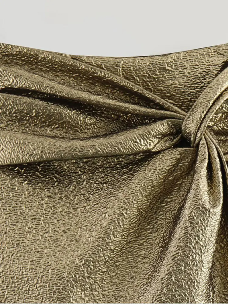 Vintage Shiny Mini Skirt For Women Irregular Bow Party 2024 Solid Skirts Female Chic Package Hip Sparkling Short Trouser skirts 231228