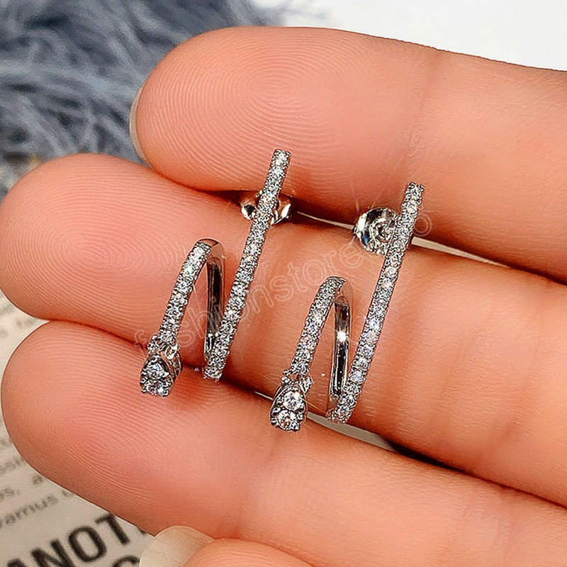 Creative Shaped Irregular Stud Earrings for Women CZ Silver Color Delicate Lady's Ear Accessories Fashion Jewelry
