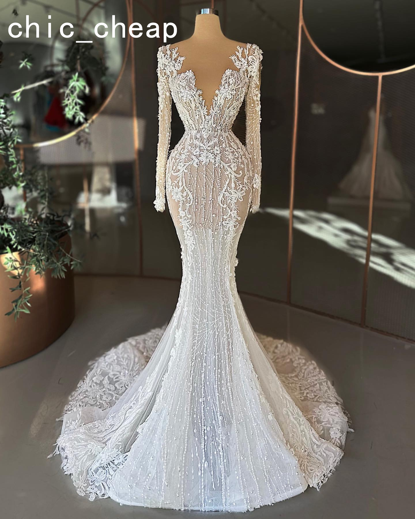 2024 Arabic Aso Ebi Plus Size White Mermaid Lace Wedding Dress Pearls See Through Vintage Bridal Gowns Dresses ZJ101