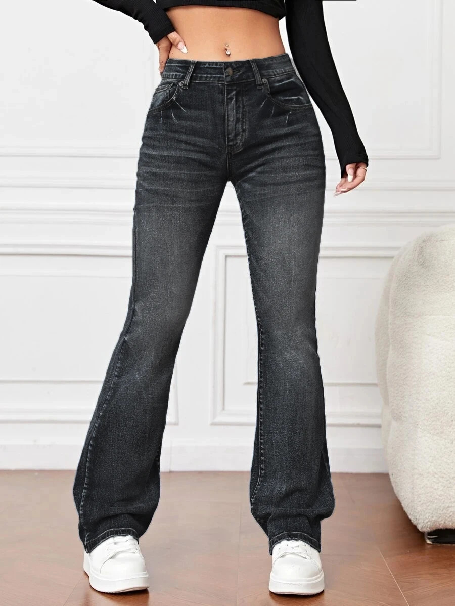 Fall Trousers High Waist Boot Cut Jeans For Women Fashion Stretch Denim Pants Casual Female Clothing S-2XL Drop 231228