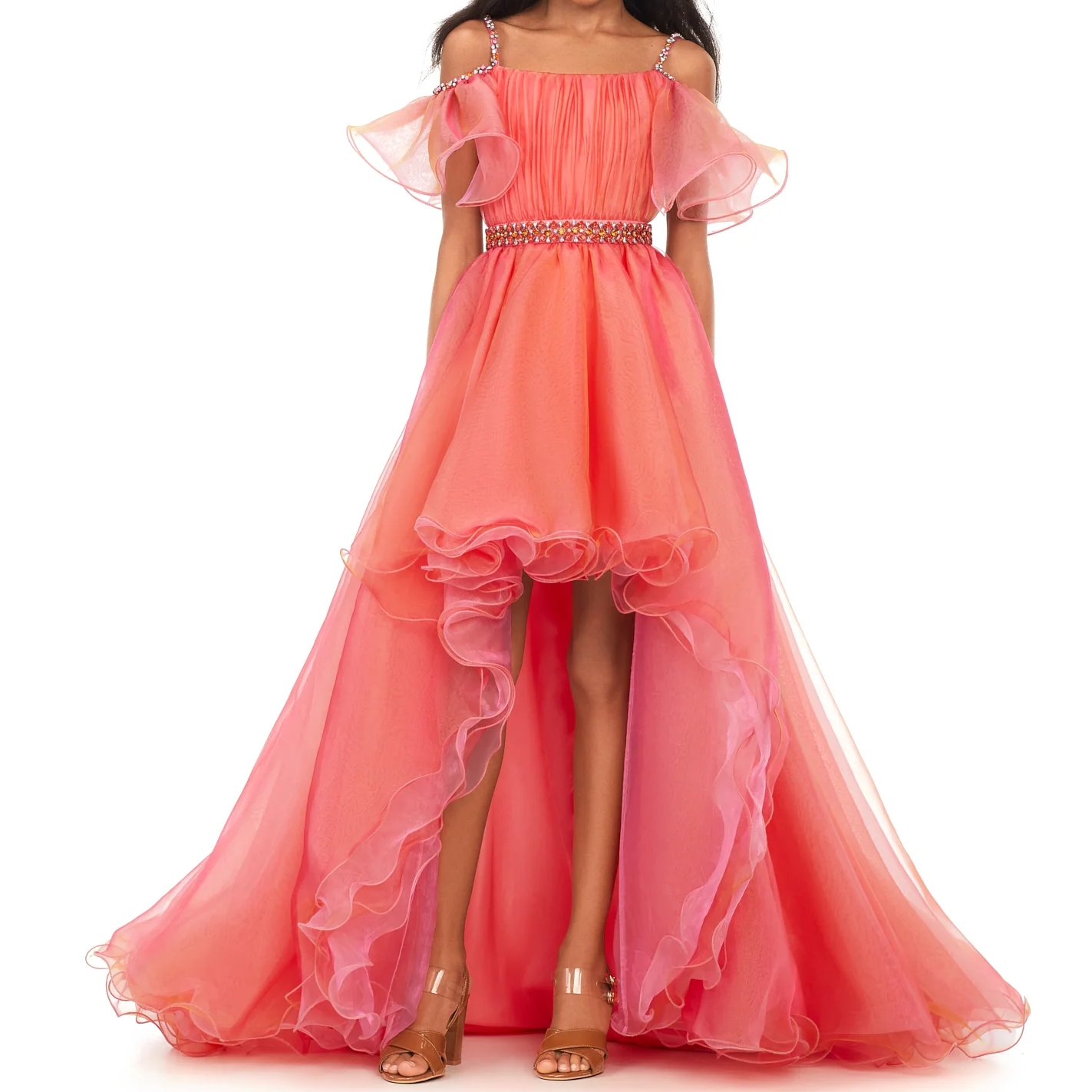 Two-Tone Girl's Pageant Dresses Hi-Lo Flower Girl Dress for Wedding Robe De Mariage Ruffled Organza Infant Toddler Kid 1st Communion Gown Lilac/S