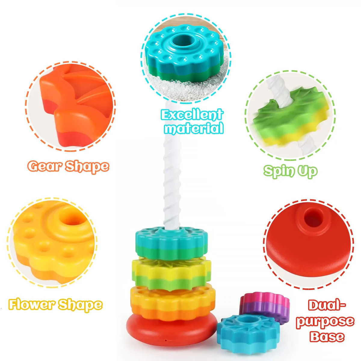 Montessori Rotating Rainbow Tower Baby Stacking Puzzle Toys Safety and Environmental Protection Colored Children s 231228