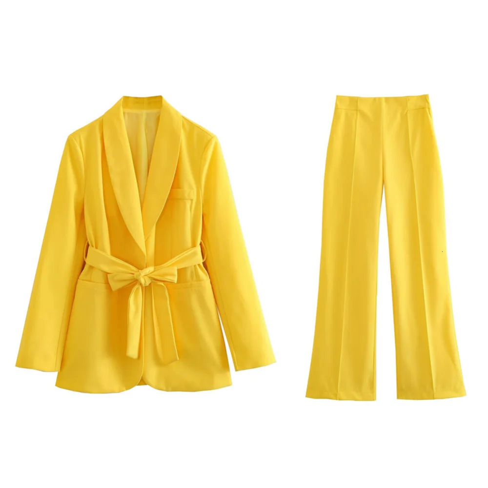 PB ZA 2023 Women's Style With Waist Closing Dress Blazer High Straight Suit Pants Twopiece Set 231227