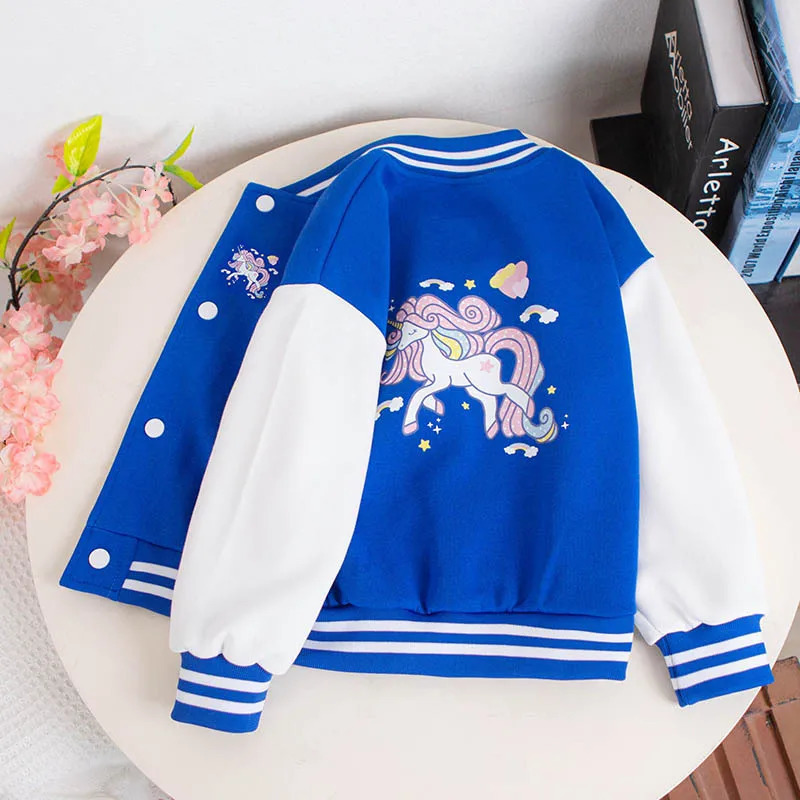 2023 Girls Cartoon Unicorn Jackets For 3 12 Years Teens Clothes Teenage Sports Outerwear Coat Spring Baseball Jacket 231228