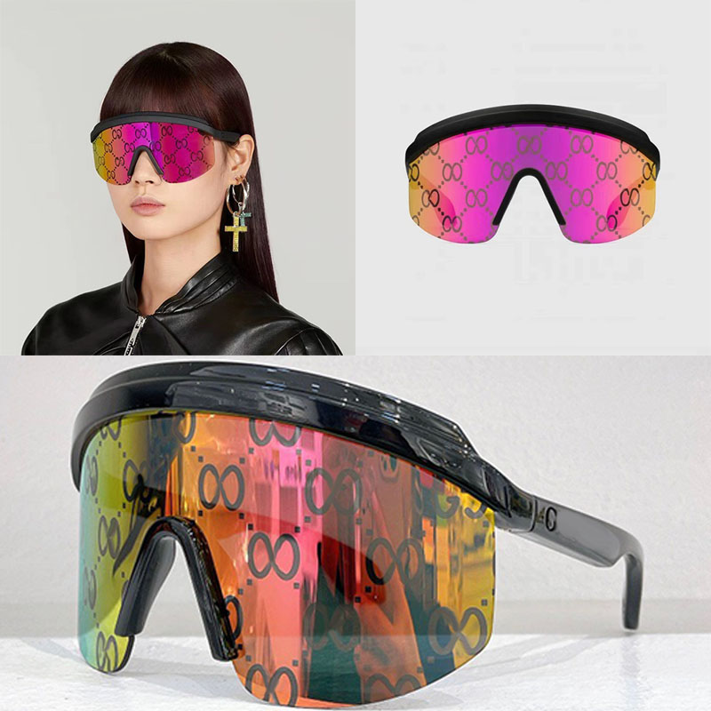 Mask style integrated ski eyewear sunglasses injection molded frame that fits the head shape engraved letter logo on the legs full field design printed on the front
