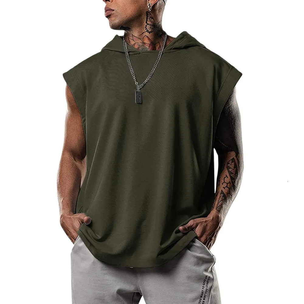 Men s Fitness Pullover Sports Casual Tank Top Sleeveless Hooded Vest Loose 231228