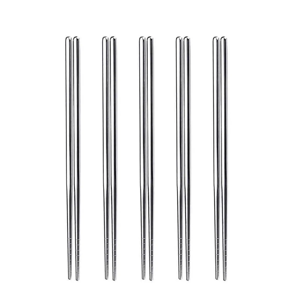 Update New 5Pairs Stainless Steel Set Reusable Non-Slip Chinese Chopsticks For Sushi Food Household Kitchen Tableware Supplies
