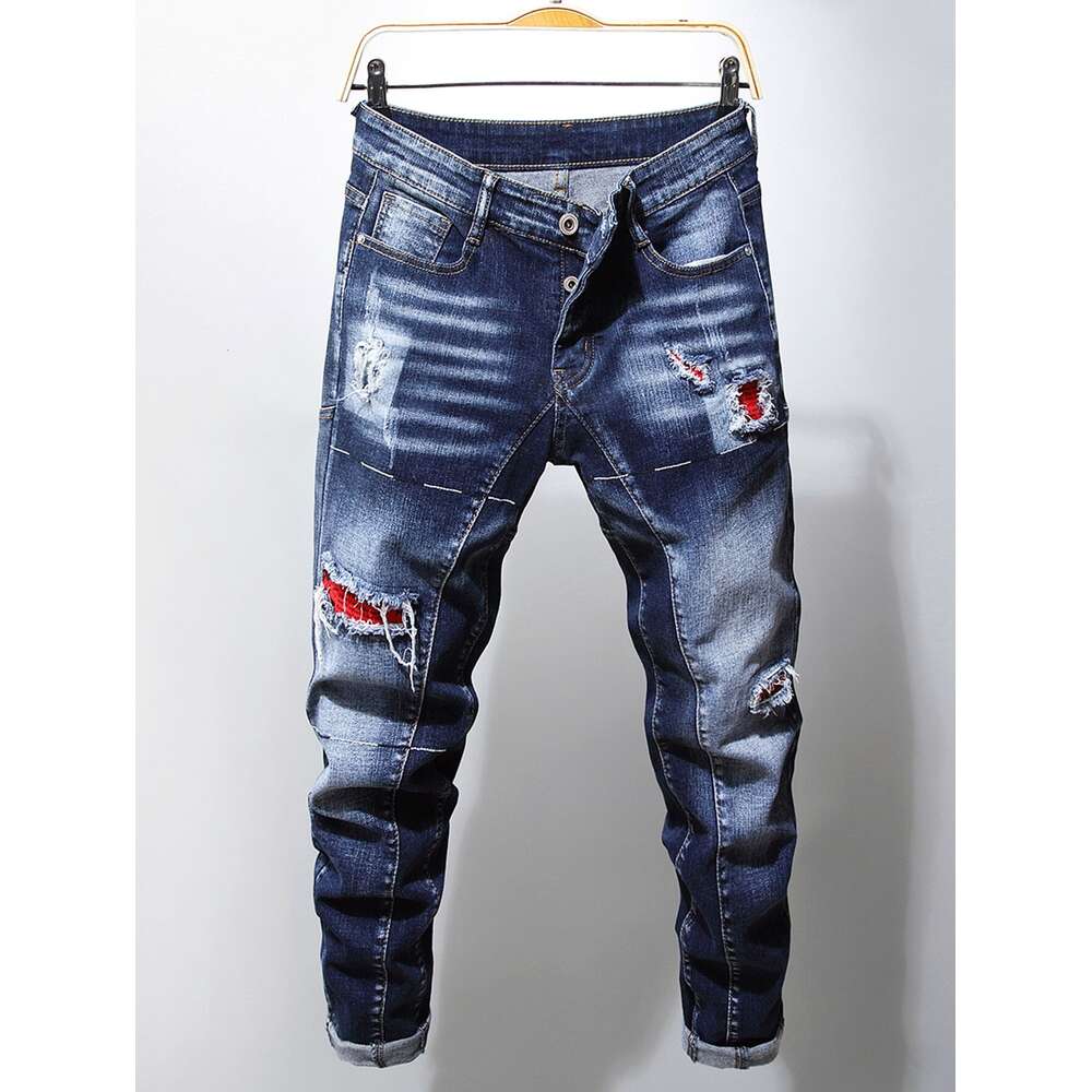 NEW Fashionable Jeans Business Fashion Straight Regular Blue Denim Trousers Classic Men Plus Size Stretch Jeans