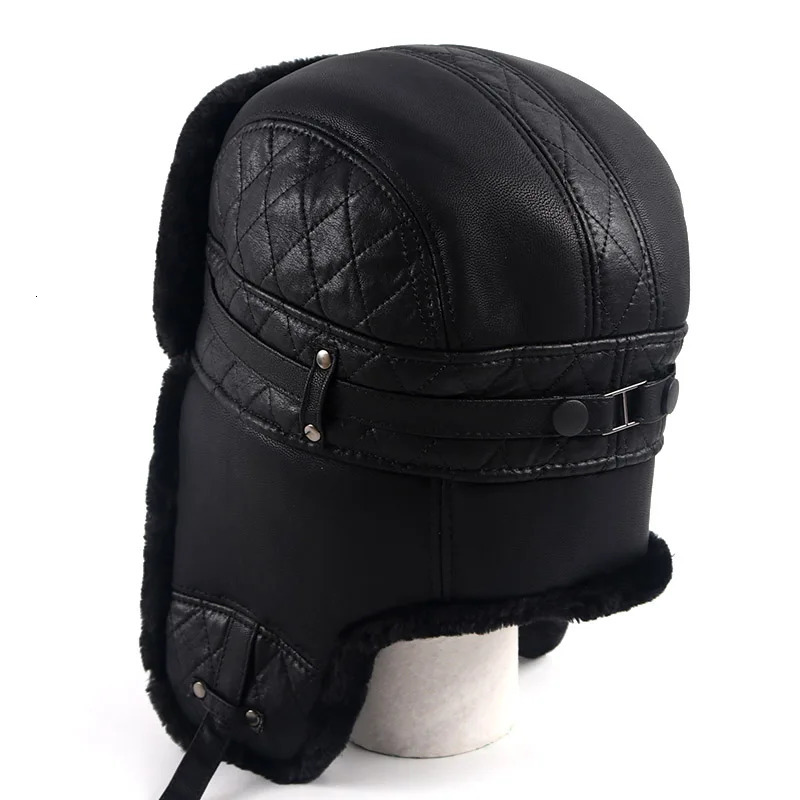 Winter Bomber Hat Men Leather Ear flap Warm Snow Ushanka Hats Dad Russia Soviet Faux Fur Caps aviation Gorro Ruso Hombre 231228
