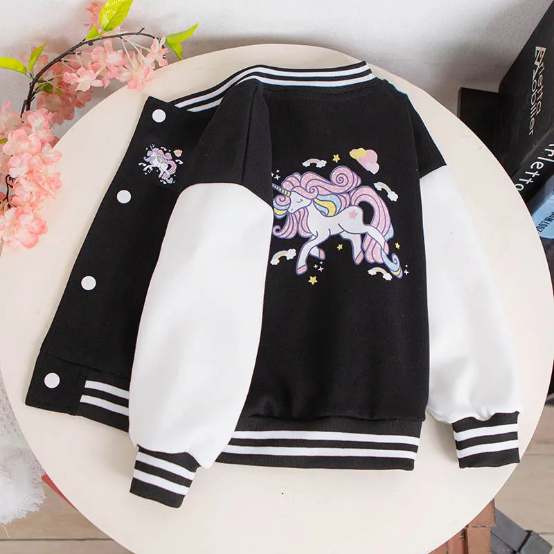 2023 Girls Cartoon Unicorn Jackets For 3 12 Years Teens Clothes Teenage Sports Outerwear Coat Spring Baseball Jacket 231228