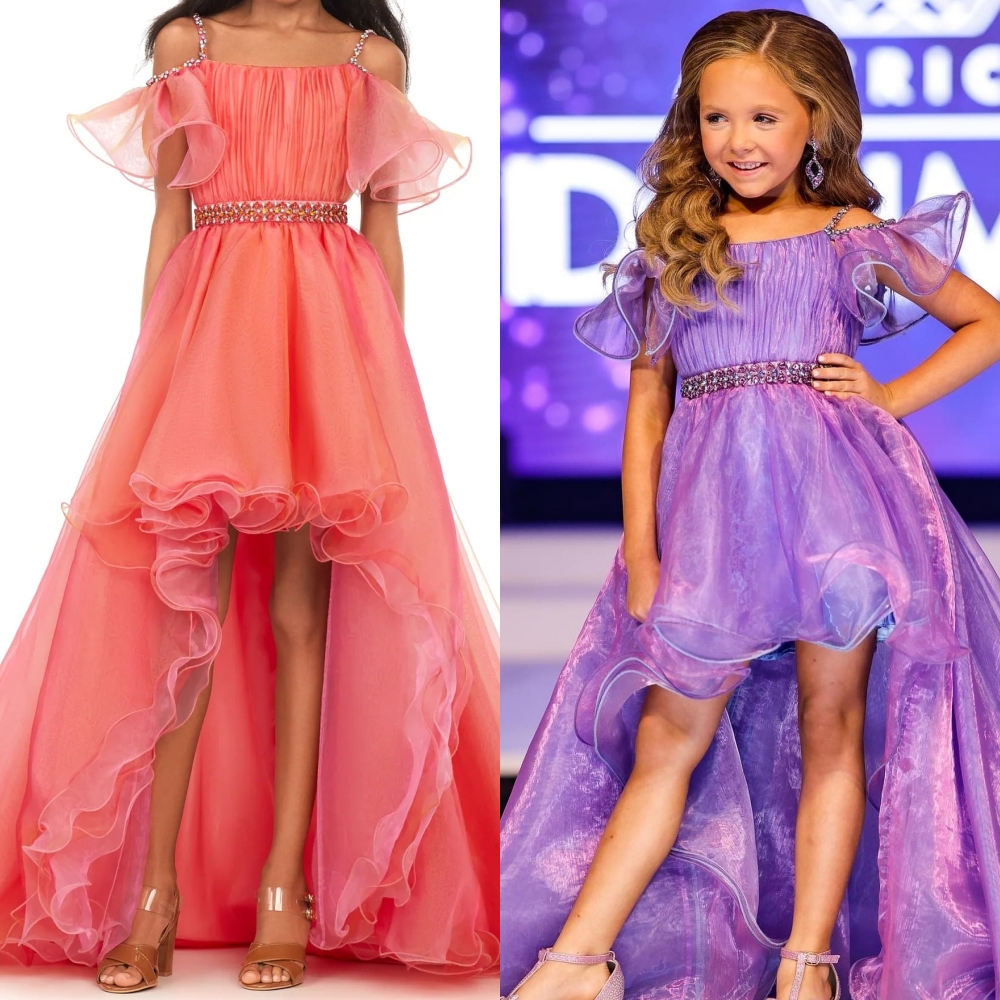 Two-Tone Girl's Pageant Dresses Hi-Lo Flower Girl Dress for Wedding Robe De Mariage Ruffled Organza Infant Toddler Kid 1st Communion Gown Lilac/S