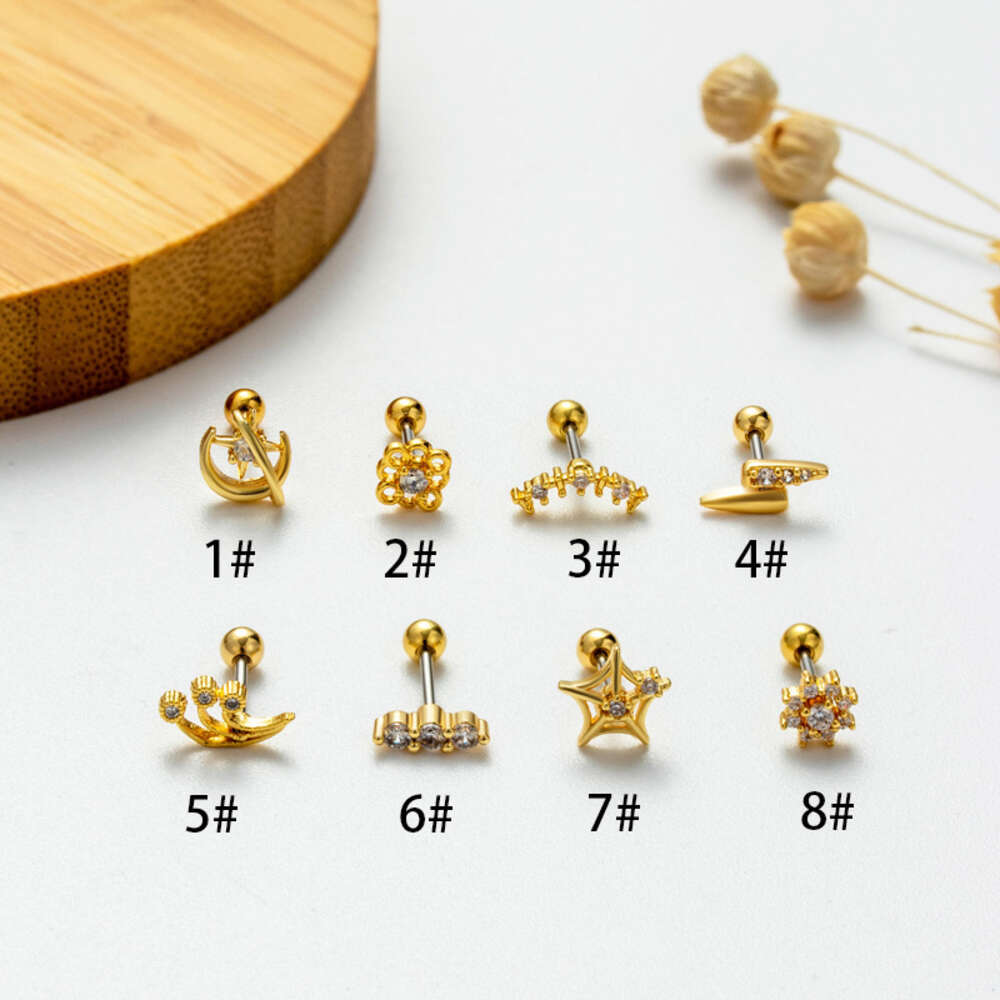 Surgical Stainless Steel Ball Screw Studs Earring Ear Ring New Thin Rod Double Screw Cubic Zirconia Small Flower Studs Cartilage Piercing Body Jewelry