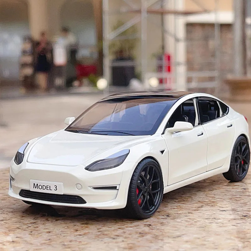 1 24 Tesla Model 3 Model Y Alloy Car Model Diecast Metal Toy Vehicles Car Model Simulation Sound and Light Collection Kids Gifts 240115