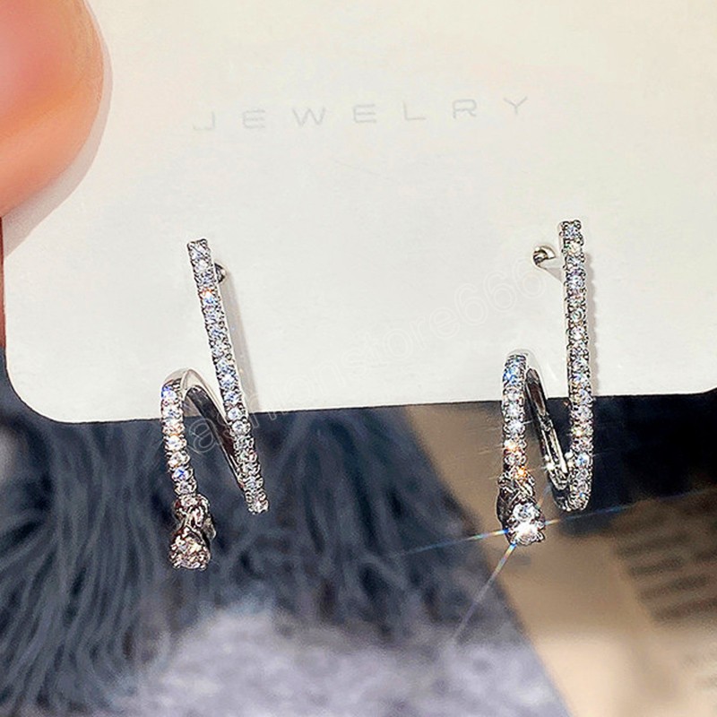 Creative Shaped Irregular Stud Earrings for Women CZ Silver Color Delicate Lady's Ear Accessories Fashion Jewelry
