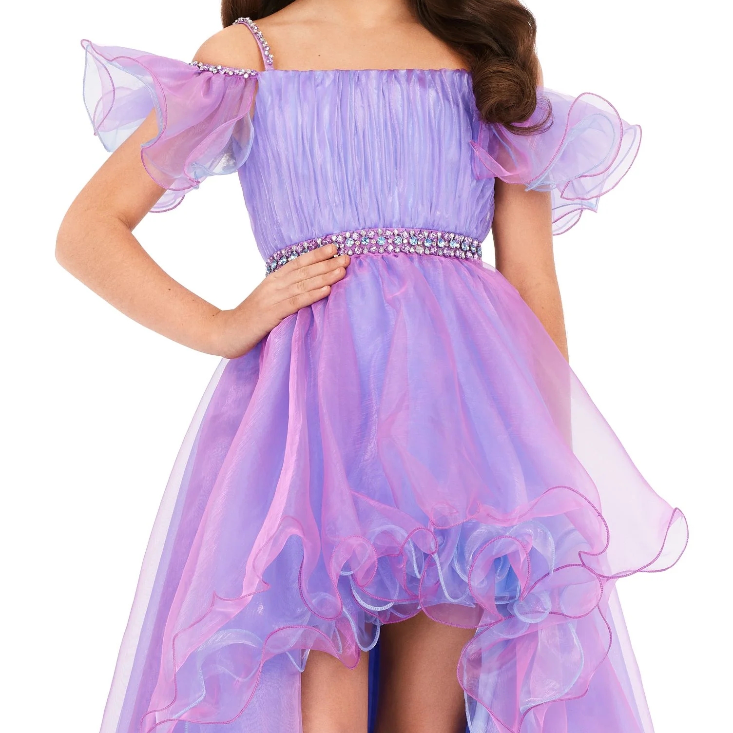 Two-Tone Girl's Pageant Dresses Hi-Lo Flower Girl Dress for Wedding Robe De Mariage Ruffled Organza Infant Toddler Kid 1st Communion Gown Lilac/S