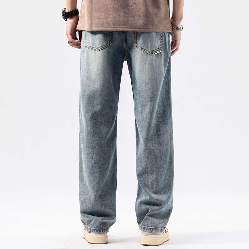 Elastic Loose Straight Jeans Men's Wide Legged Denim Pants Large Size Casual Trousers Korean Style Sportswear Brand Clothing