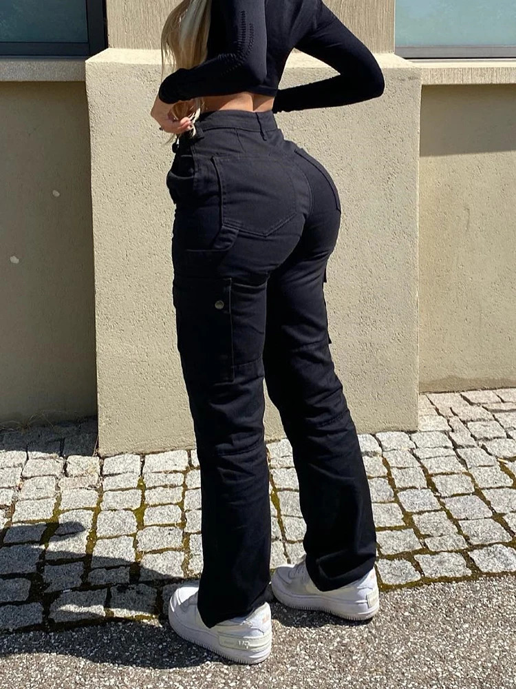 Vintage Cargo Pant High Waist Overalls Casual Baggy Y2k Streetwear Stretch Wide Leg Denim Trousers Fashion Jeans 231228