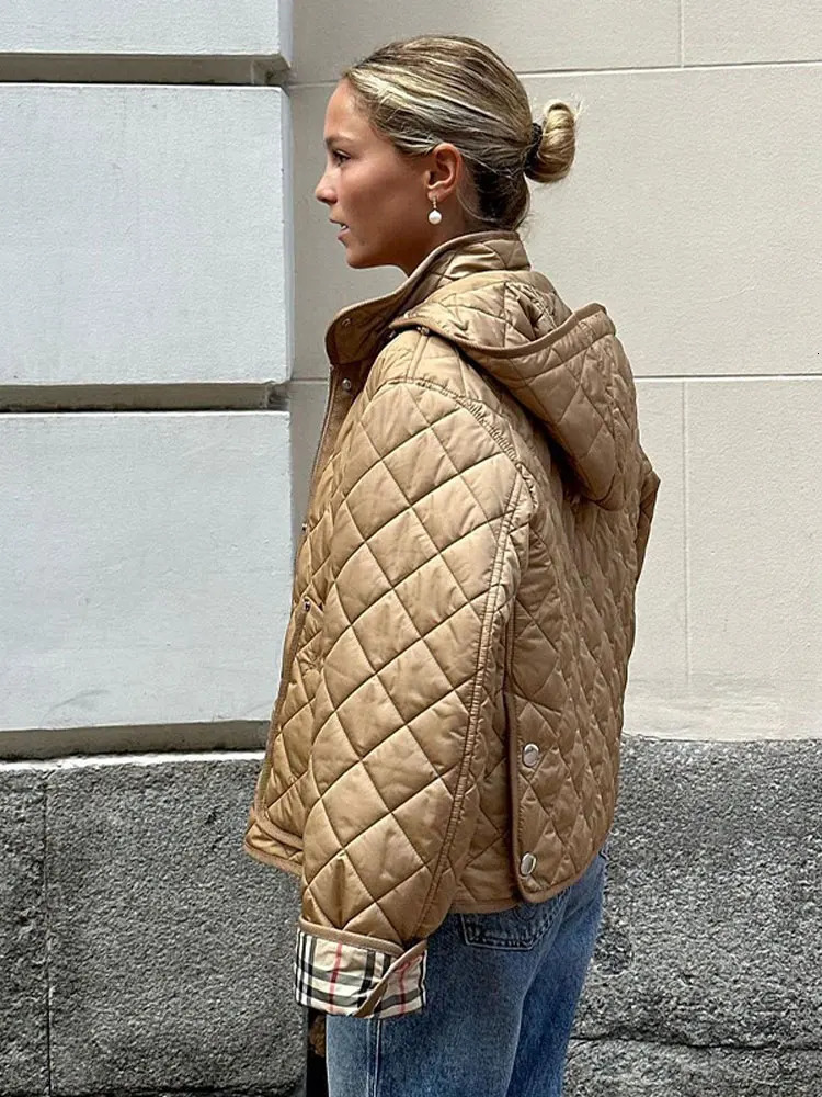 Elegant Solid Short Hooded Cotton Jacket For Women Casual Long Sleeve Pockets Zipper Warm Coat 2023 Winter Lady Fashion Overcoat 231227