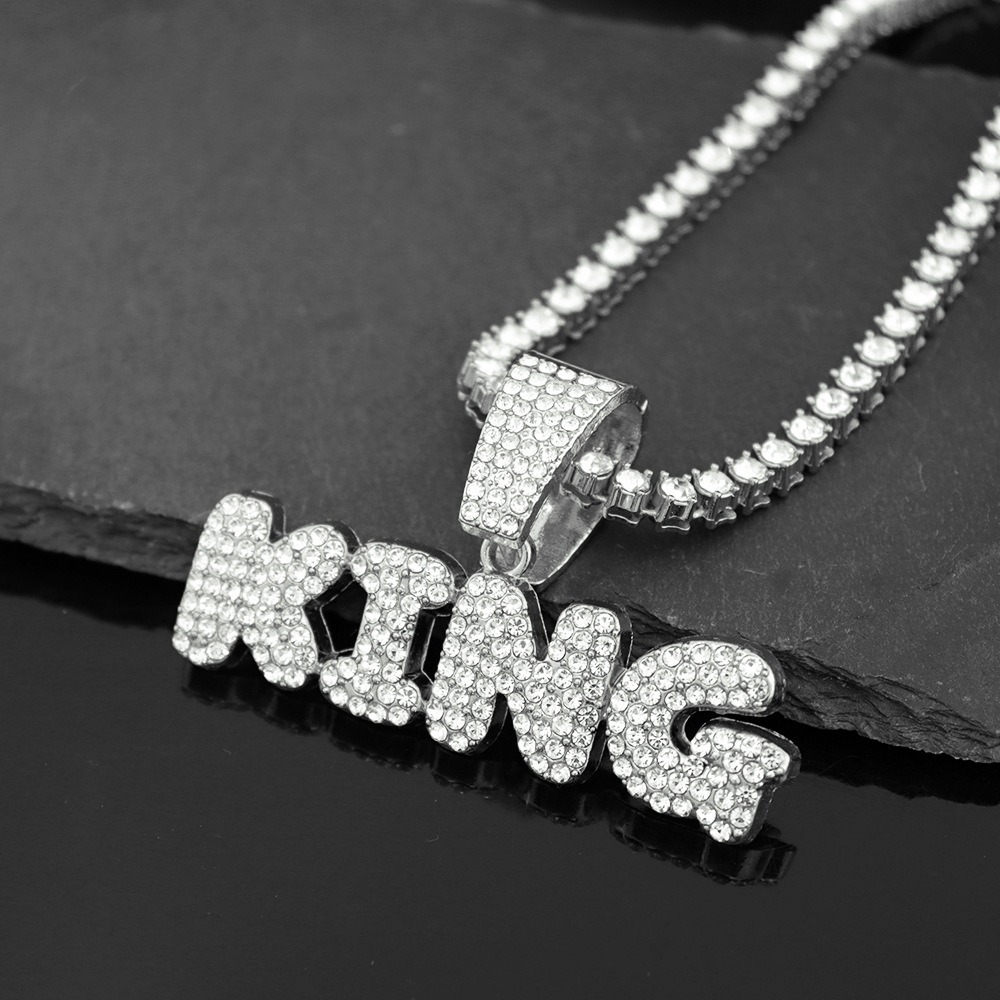 Pendant Necklaces Men Women Hip Hop KING Letter Iced Out Crystal Miami Cuban Link Stainless steel Fried Dough Twists Tennis Diamond Chain Choker Jewel
