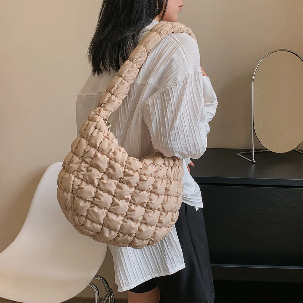Quilted Pleated Crossbody Bag for Women Padded Shoulder Bag Ruched Cloud Bubbles Hobo Nylon Handbags Purse Large Puffer Tote Bag 231228