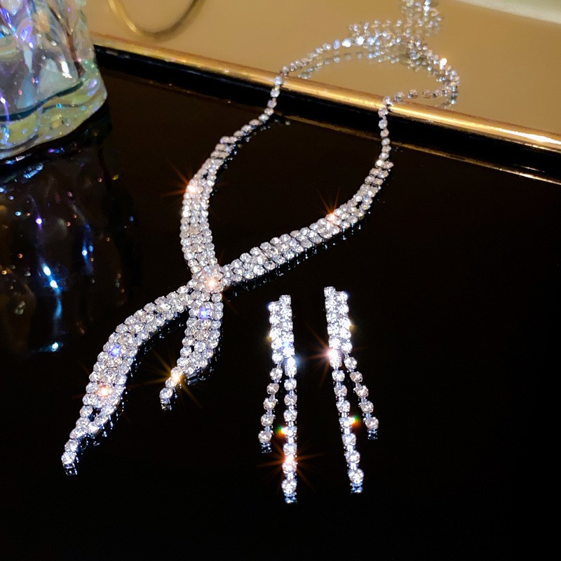 Crystal Bridal Jewelry Set silver plated necklace earrings Wedding jewelry sets for Bridesmaids Bridal Accessories