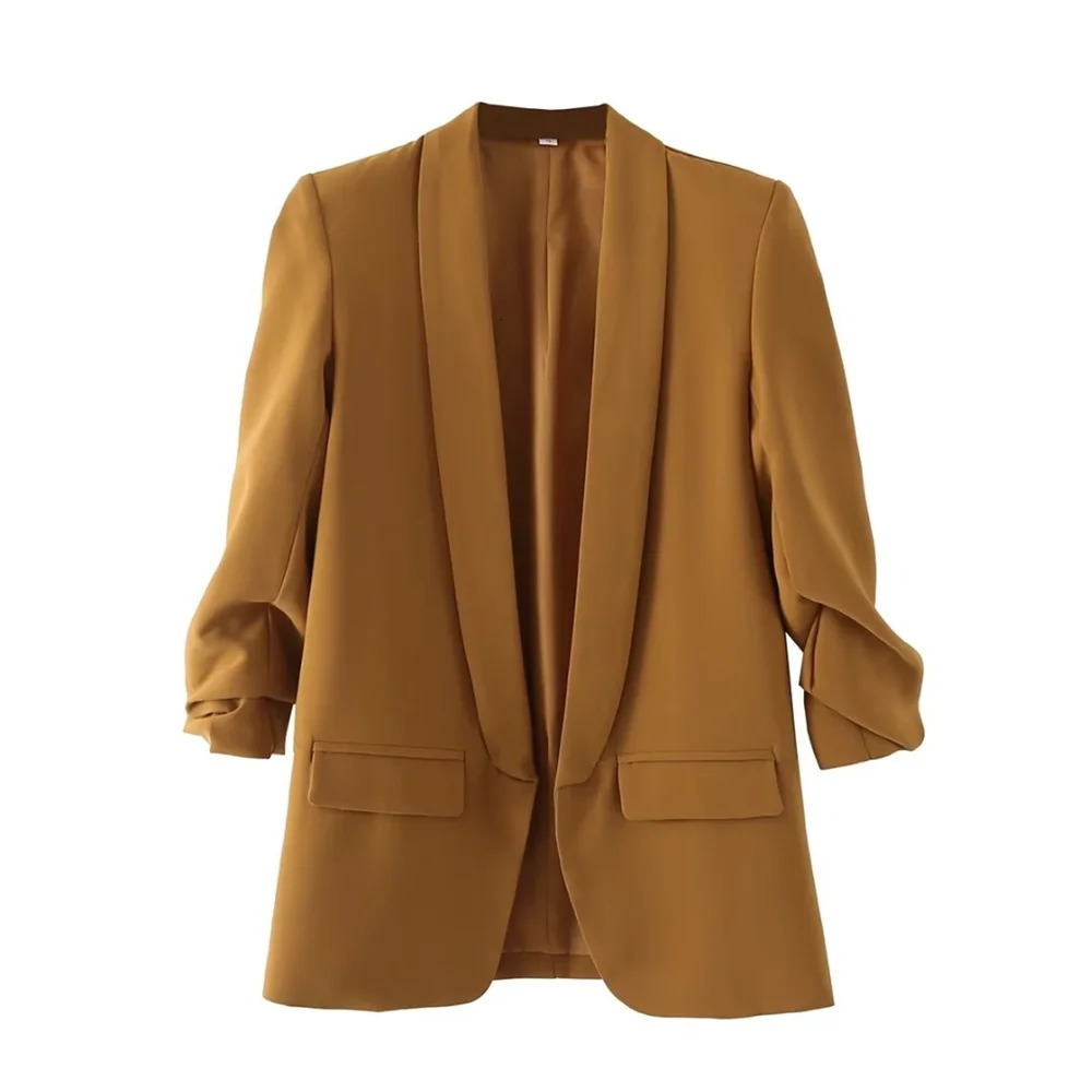 PB ZA 2023 Spring and Autumn Urban Leisure Versatile Candy Women s Pleated Sleeve Blazer 231228