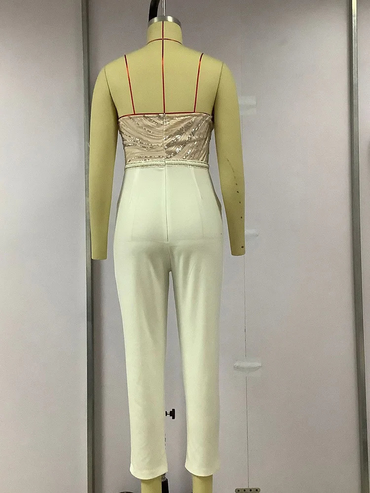 Summer Women Sequins Embroidery Jumpsuits Sexy Elegant Sleeveless Strapless Backless Rompers Female Night Clubwear Overalls 231227