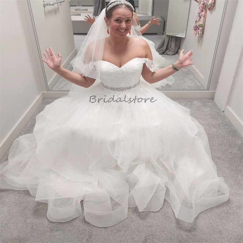 Large Size Wedding Dress Gorgeous 2024 Off Shoulders Appliques Lace Garden Country Bridal Gowns Tulle Ruffles Beaded Bride Dress Vestido De Novia Casa