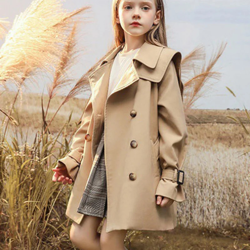 3 14 years Spring Autumn Girls Windbreaker Trench Coat Windproof Children Kid s Mid Length Jacket Baby Teenagers Overcoat 231228