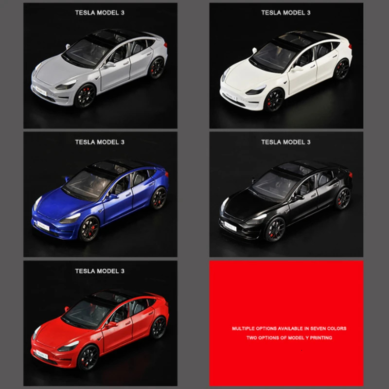 1 24 Tesla Model 3 Model Y Alloy Car Model Diecast Metal Toy Vehicles Car Model Simulation Sound and Light Collection Kids Gifts 240115