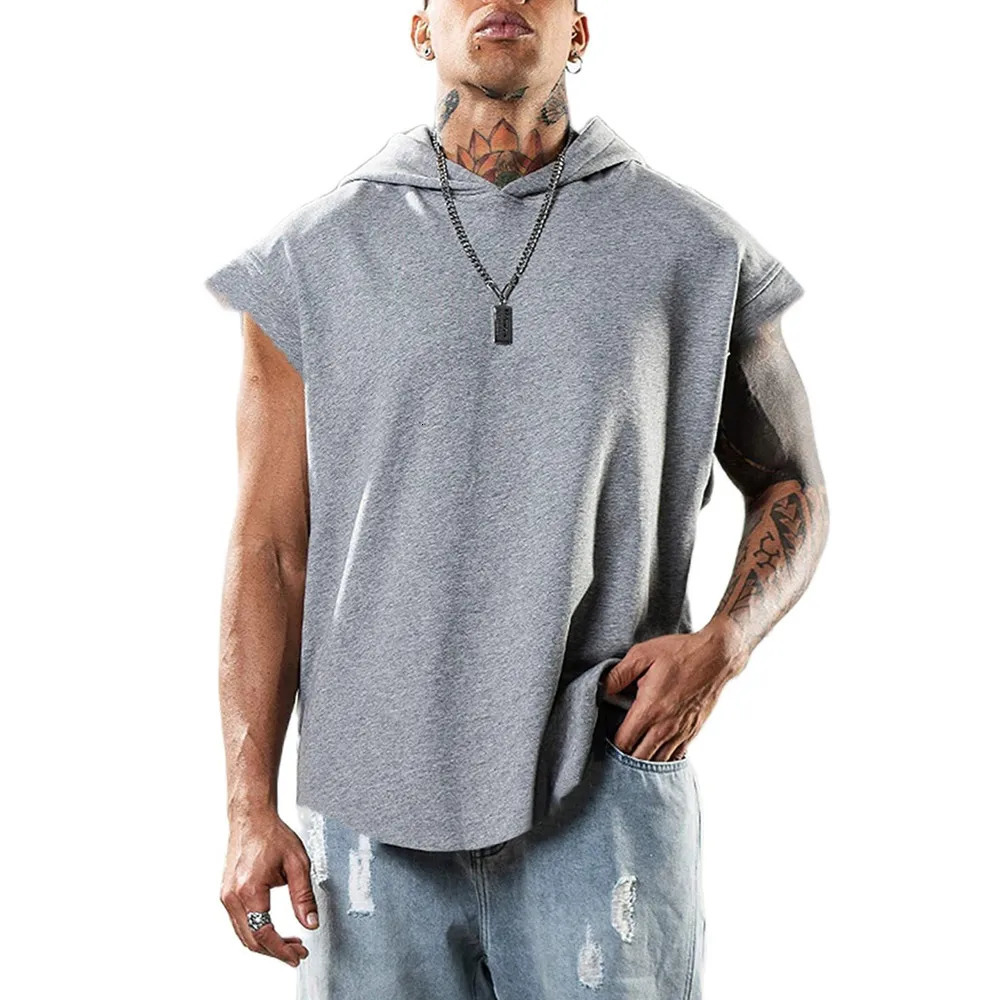 Men s Fitness Pullover Sports Casual Tank Top Sleeveless Hooded Vest Loose 231228
