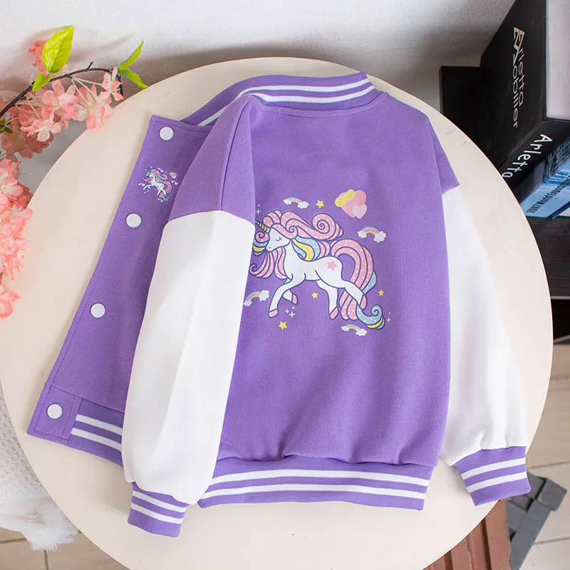 2023 Girls Cartoon Unicorn Jackets For 3 12 Years Teens Clothes Teenage Sports Outerwear Coat Spring Baseball Jacket 231228
