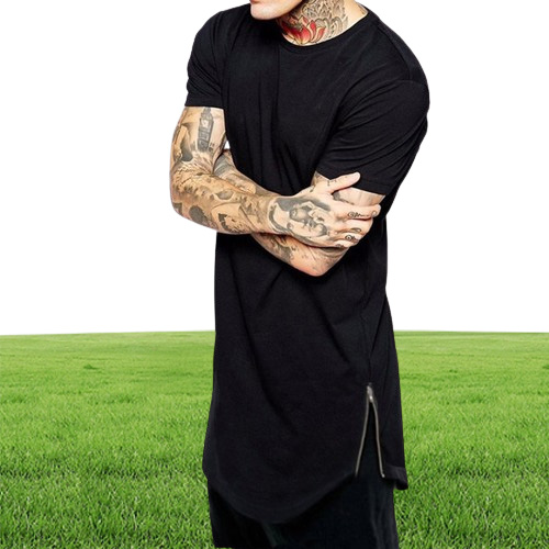 New Clothing Mens Black long t shirt Zipper Hip Hop longline extra long length tops tee tshirts for men tall tshirt