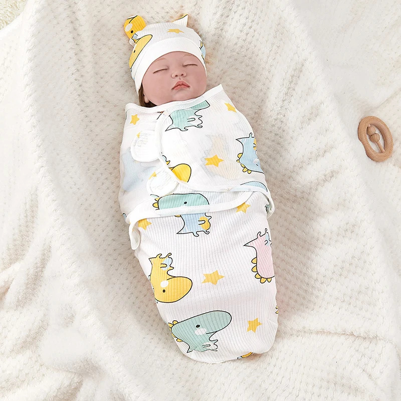 born Sleeping Bag Cotton Baby Swaddle Wrap Adjustable Sleepsack Hat Set Anti kick Warm Soft Blanket 231228
