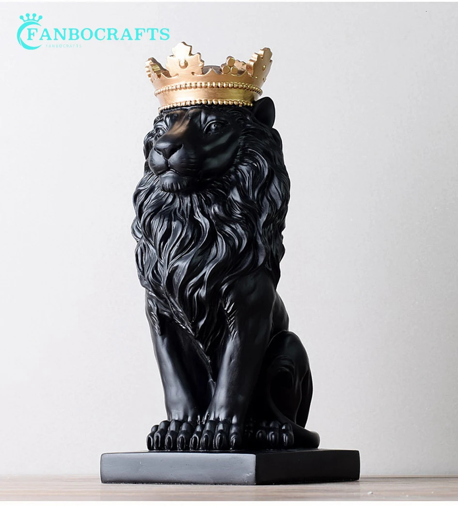 Resin Lion Statue Crown Lions Sculpture Animal Figurine Abstract Decoration Home Decor Nordic Model Decor Table Ornaments 231227