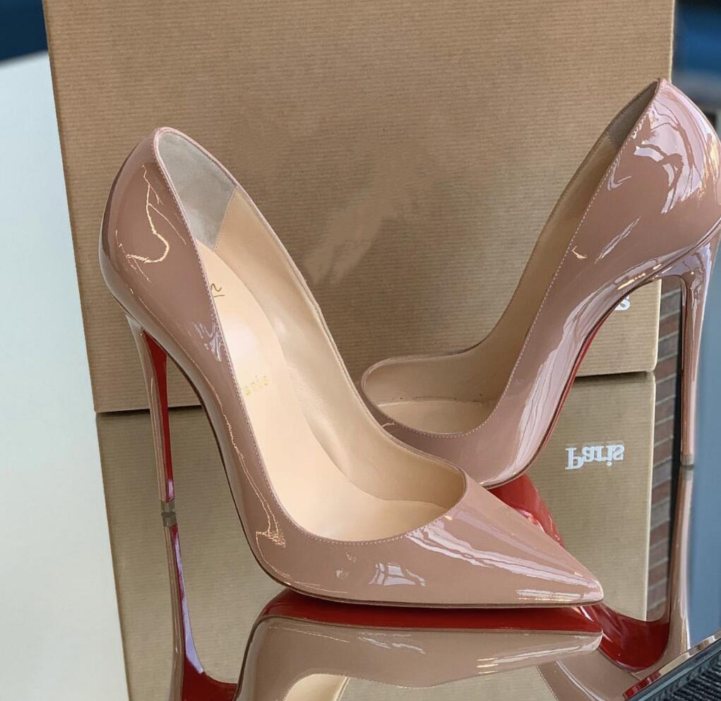 2024 New Brand Pumps SoKate High Heel Shoes Red Shiny Bottom Thin Heel Shallow Pointed Toe Shoes 8cm 10cm 12cm Women's Shoes 44