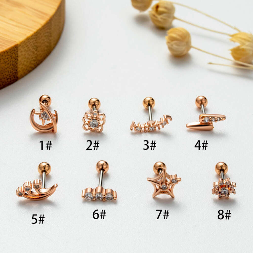 Surgical Stainless Steel Ball Screw Studs Earring Ear Ring New Thin Rod Double Screw Cubic Zirconia Small Flower Studs Cartilage Piercing Body Jewelry