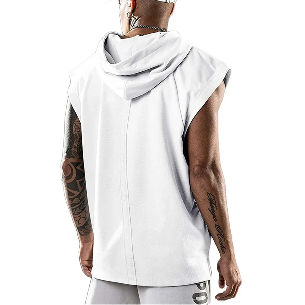 Men s Fitness Pullover Sports Casual Tank Top Sleeveless Hooded Vest Loose 231228