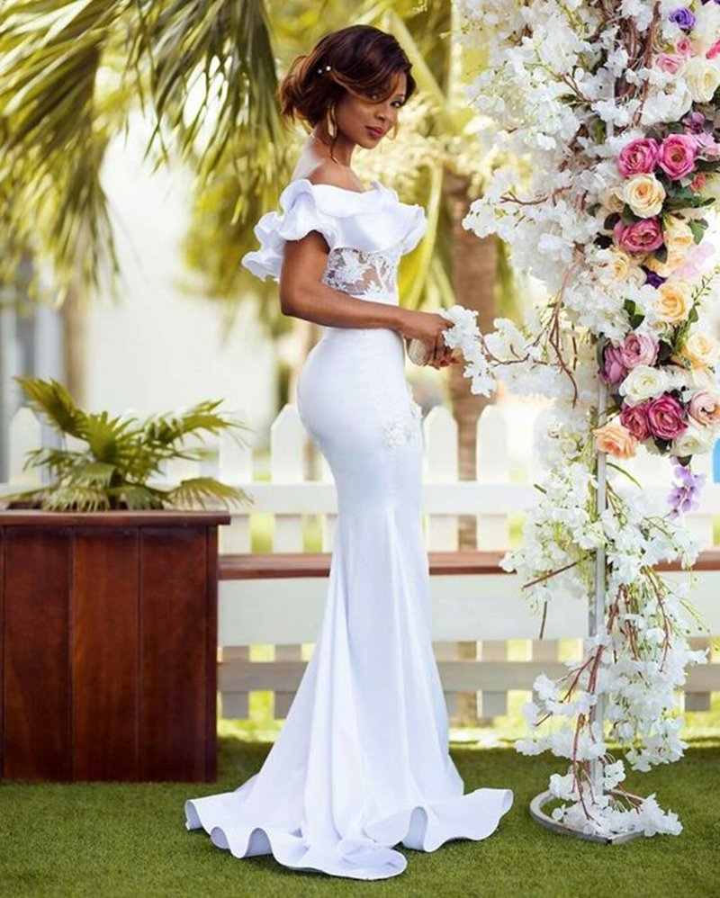 Elegant Ruffles Long Mermaid Evening Dresses Off The Shoulder Corset Illusion White Sexy Formal Party Gowns Lace Appliques 2024 Prom Dress