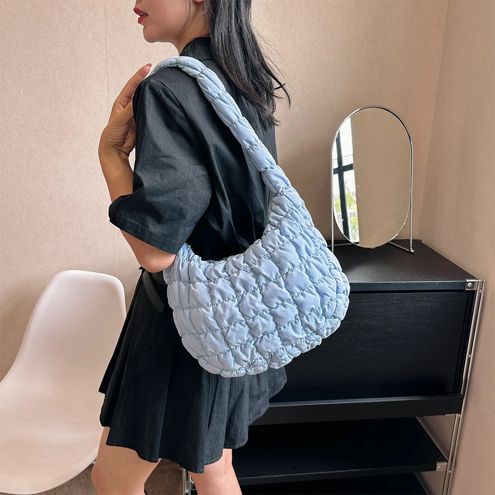 Quilted Pleated Crossbody Bag for Women Padded Shoulder Bag Ruched Cloud Bubbles Hobo Nylon Handbags Purse Large Puffer Tote Bag 231228